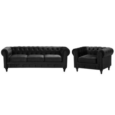 Beliani Living Room Set 4 Seater Chesterfield Velvet Black by B&Q ...