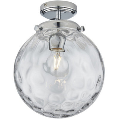 Decorative Flush Bathroom Ceiling Light Fitting - Clear Glass Dimpled ...