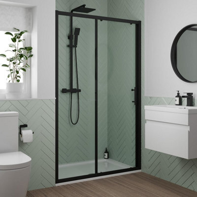 Affine 1400mm Sliding Shower Door 6mm Glass Black Framed Modern ...