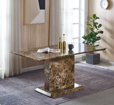 Mable Effect Mdf Modernique Andrea Marble Effect Mdf Top Dining Table In Brown by B&Q ...