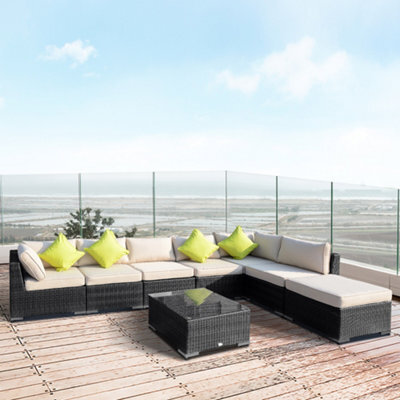 Outsunny 8pc Patio Rattan Sofa Set - Garden Furniture for Outdoor Space - Black