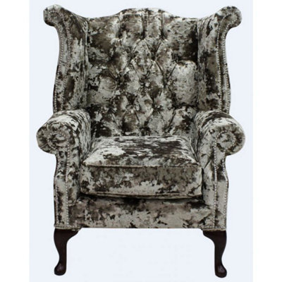 Chesterfield High Back Wing Chair Lustro Liqueur Velvet Fabric In Queen ...