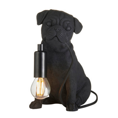 Loops Charming Matt Black Pug Puppy Table Lamp - Adorable Dog Bedside ...