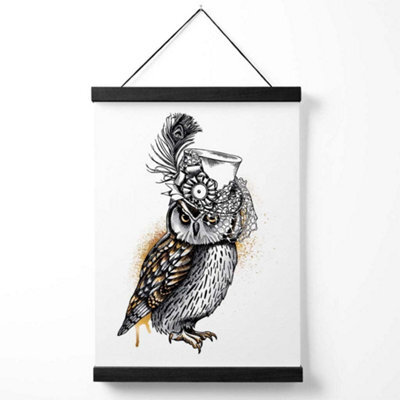 Artze Wall Art Steam Punk Owl Sketch Art Print With Black Frame Size ...