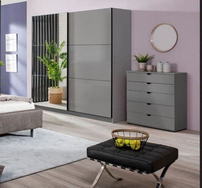 Amos Mann Furniture Valentina Grey 220Cm Sliding Wardrobe With Mirror