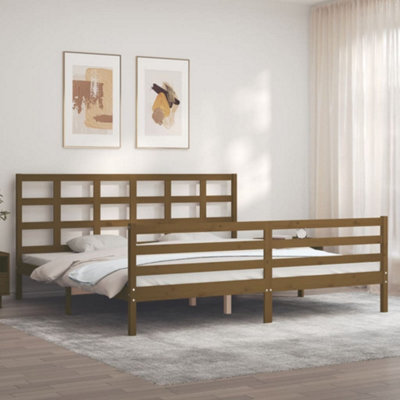 Berkfield Bed Frame With Headboard Honey Brown 200X200 Cm Solid Wood by ...