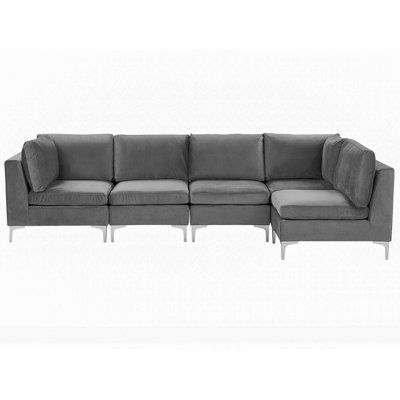 Beliani Modular Corner Sofa Evja Velvet Grey 5 Seater Left Hand by B&Q ...
