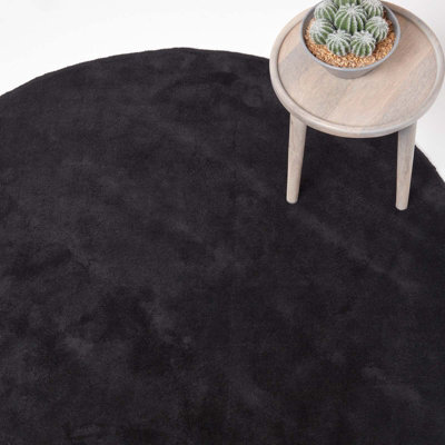Homescapes Hand Tufted Plain Cotton Black Large Round Rug, 70 Cm ...