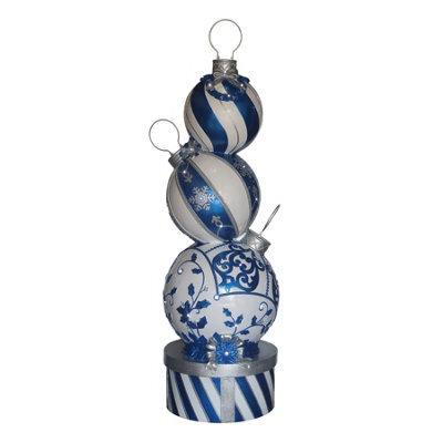 Bauble Stack 5Ft Blue And White Christmas Bauble Stack With White Led Lights by B&Q ...