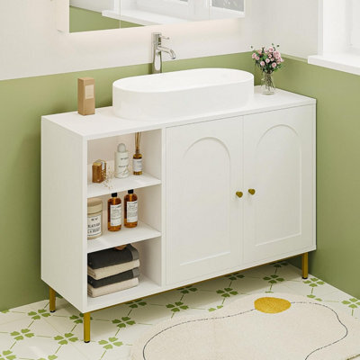 Under Sink Bathroom Storage Cabinet, 90 X 63 Cm, Sink Cabinet With Open Shelf And 2 Doors ...