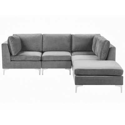 Beliani Modular Corner Sofa 4 Seater Evja Velvet Grey With Ottoman Left ...