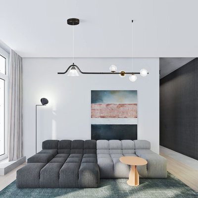 Garwarm 5-Light Black Dimmable Hanging Modern Pendant Light With Remote ...