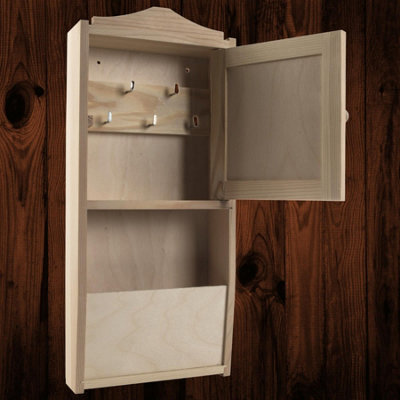 Woodeedoo Wooden Key Cabinet With 5 Hooks And Letter Rack Wall Mounted ...
