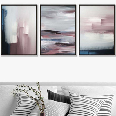 Artze Wall Art Set Of 3 Abstract Navy Blue Grey Blush Pink Oil Wall Art ...
