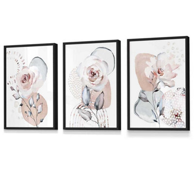 Artze Wall Art Set Of 3 Abstract Blush Pink Botanical Wall Art Prints ...