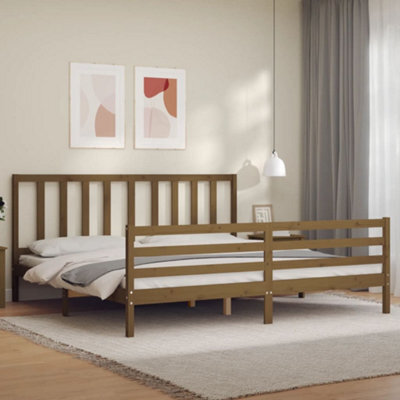Berkfield Bed Frame With Headboard Honey Brown 200X200 Cm Solid Wood by ...