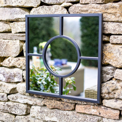 Miroir De Jardin Carré Noir La Hacienda - En Acier, Dos Imperméable, Déco Intérieur/extérieur, Fixation Murale