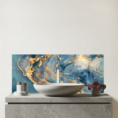 Warren Reed Black Marble Glass Kitchen Splashback – 6mm Toughened, Heat Resistant, Polished Edges