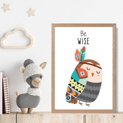 Artze Wall Art Be Wise Owl Tribal Animal Quote Framed Print Size: A4 ...
