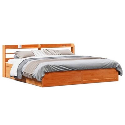 Berkfield Bed Frame With Headboard Wax Brown 200X200 Cm Solid Wood Pine ...