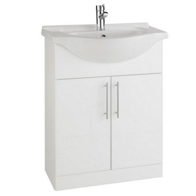 Clifton Bathroom 650mm Vanity Unit With Basin - Gloss White - (Impact) - Brassware Not Included ...