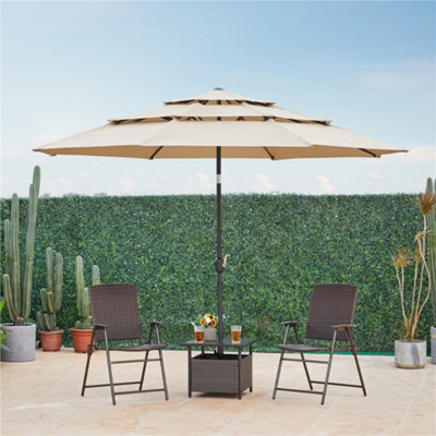 Yaheetech Tan 3.2M 3 Tier Tiltable Patio Parasol Vented Table Umbrella ...