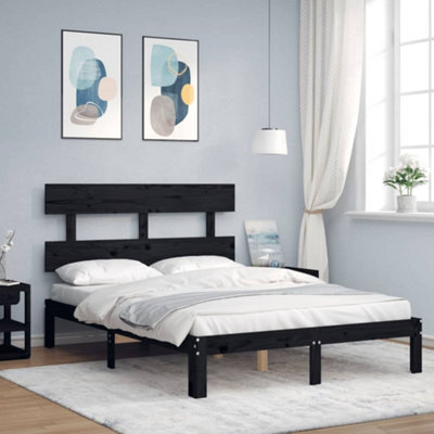 Berkfield Bed Frame With Headboard Black Double Solid Wood by B&Q ...
