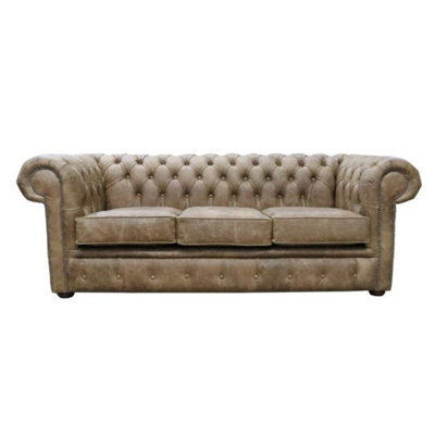 Chesterfield Handmade 3 Seater Settee Sofa Cracked Wax Tan Real Leather ...