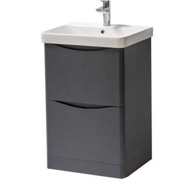 Clifton Bathroom Floor Standing 2-Drawer Vanity Unit With Basin 500mm Wide - Matt Graphite ...