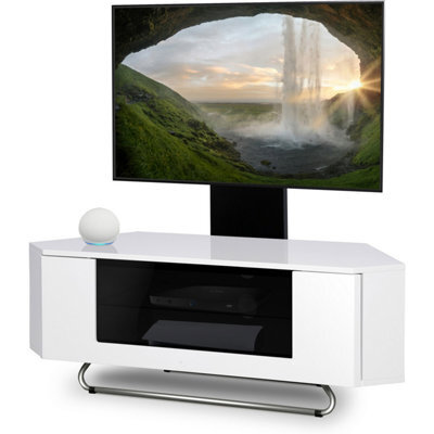 MDA Designs LUNA Gloss Black White Oval Cabinet With BeamThru Glass Doors For Flat Screen TVs Up To 50