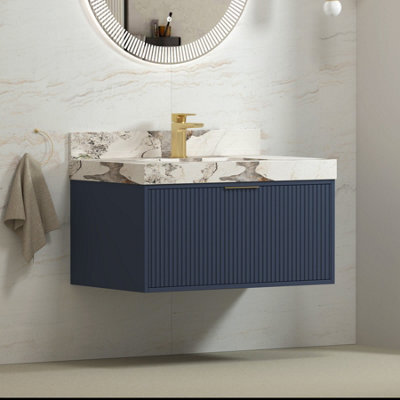 Royal Bathrooms Florina 900mm Navy Blue Wall Hung Bathroom Vanity Unit Cabinet Storage With ...