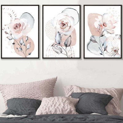 Artze Wall Art Set Of 3 Abstract Blush Pink Botanical Wall Art Prints ...