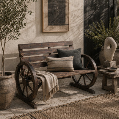 Wyld Haus Linifi Rustic 2-Seater Garden Bench Brown Fir With Wagon ...