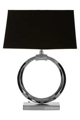 Orsina Modern Black And Silver Table Lamp With Crescent Ring Base, High ...