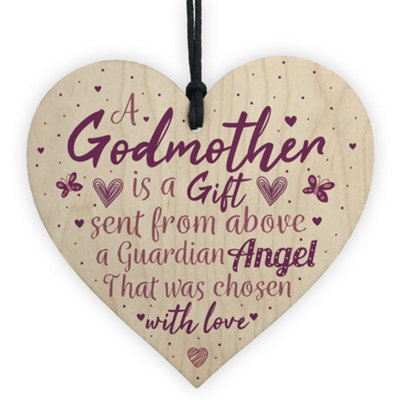 Godparents Gift - Wooden Heart Keepsake For Christening - Godmother...