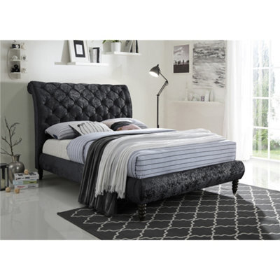 TL Beds Velvet Fabric Black Bed Frame - King 5Ft by B&Q | ufurnish.com