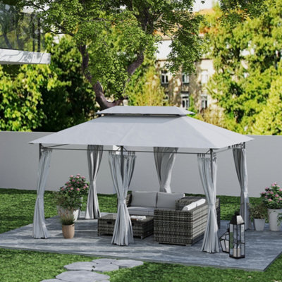 Outsunny 3 x 4m Garden Gazebo with Sides, Double Roof Metal Gazebo main image 0