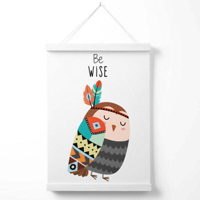 Artze Wall Art Be Wise Owl Tribal Animal Quote Art Print With White ...