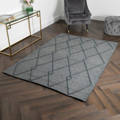Native Home & Lifestyle Grey Diamond Pattern Large Wool Rug by B&Q ...