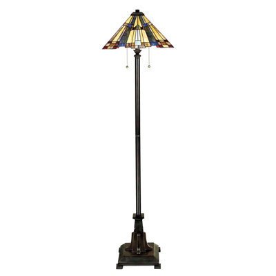 Elegant 2 Bulb Tiffany Style Floor Lamp With Coloured Glass Shade And ...
