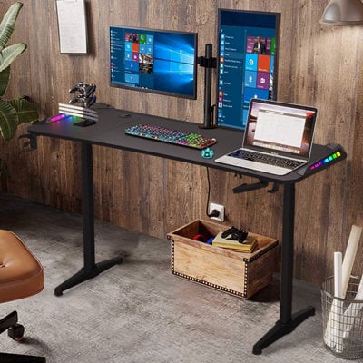 Fativo Large 160Cm Rgb Gaming Table Computer Desk Height Adjustable Sit ...