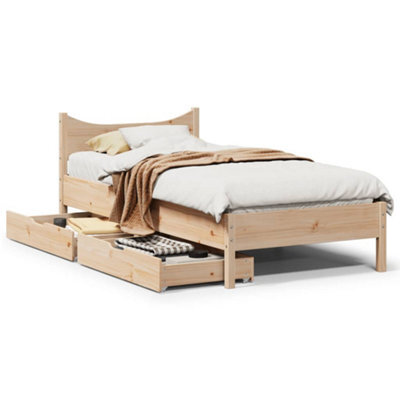 Berkfield Bed Frame With Drawers 90X190 Cm Single Solid Wood Pine by B ...