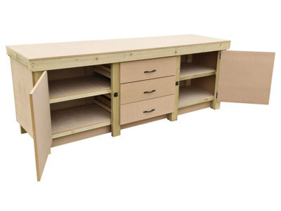 Arbor Garden Solutions Wooden Work Bench With Drawers And Double ...