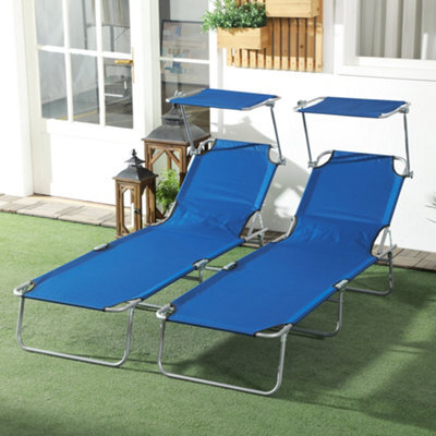 Outsunny Folding Sun Loungers Set of 2 - Adjustable Backrest, Blue main image 0