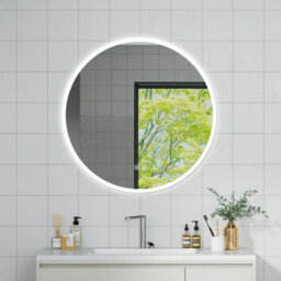Costway 80 X 80Cm Led Bathroom Mirror Wall Mounted Round Mirror With 3 ...