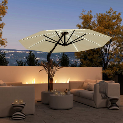 Outsunny 3(M) Garden Parasol W/ Lights, Crank Handle & Cross Base ...