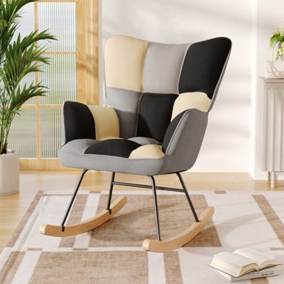 Living And Home Rocking Armchair Linen Upholstered Rocker Chair ...
