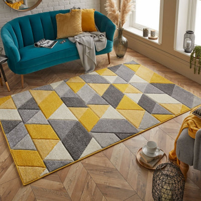 Modern Easy To Clean Grey Geometric Rug For Dining Room-200Cm X 285Cm ...
