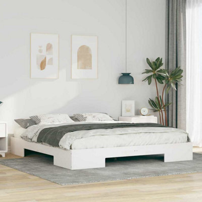 Berkfield Floor Bed Frame White Solid Pine Wood by B&Q | ufurnish.com
