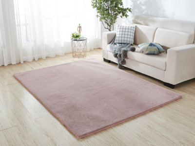 A.unique Home Luxurious Faux Fur Rabbit Rug - Blush Pink - 100Cm X ...